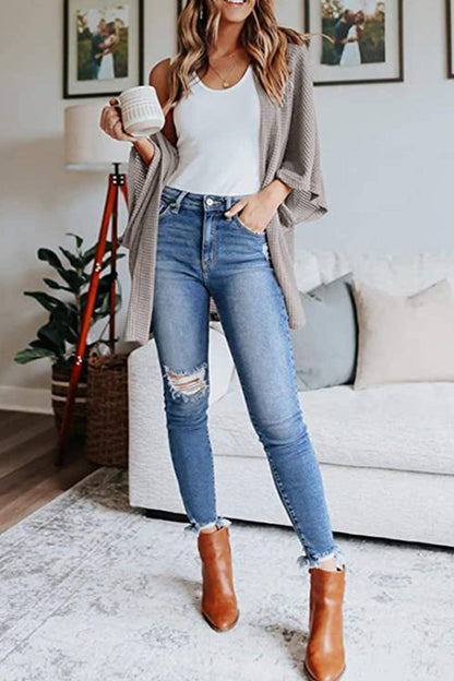 Women's waffle solid half sleeve wrap cardigan