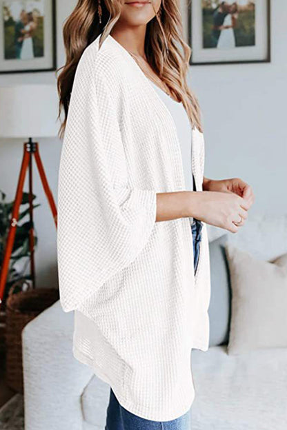 Women's waffle solid half sleeve wrap cardigan