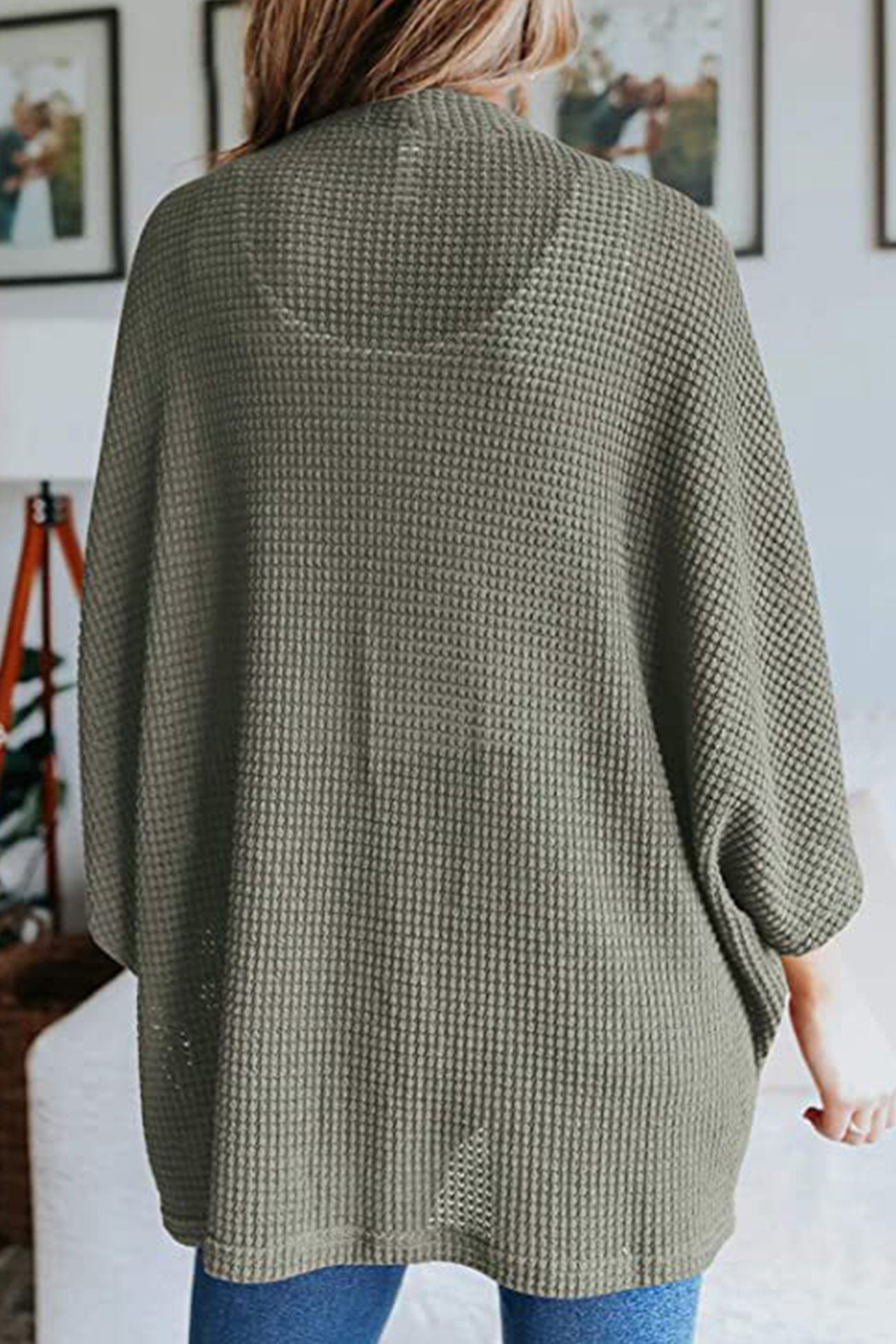 Women's waffle solid half sleeve wrap cardigan