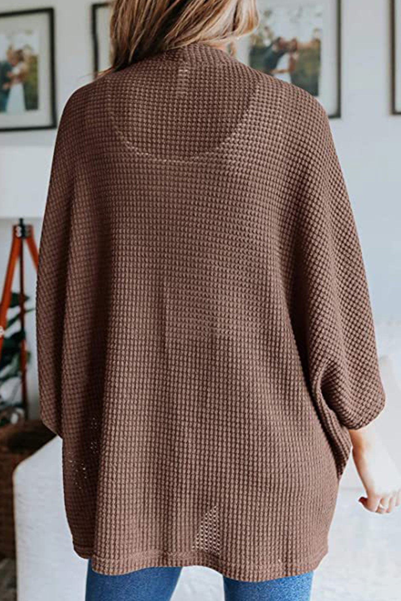 Women's waffle solid half sleeve wrap cardigan
