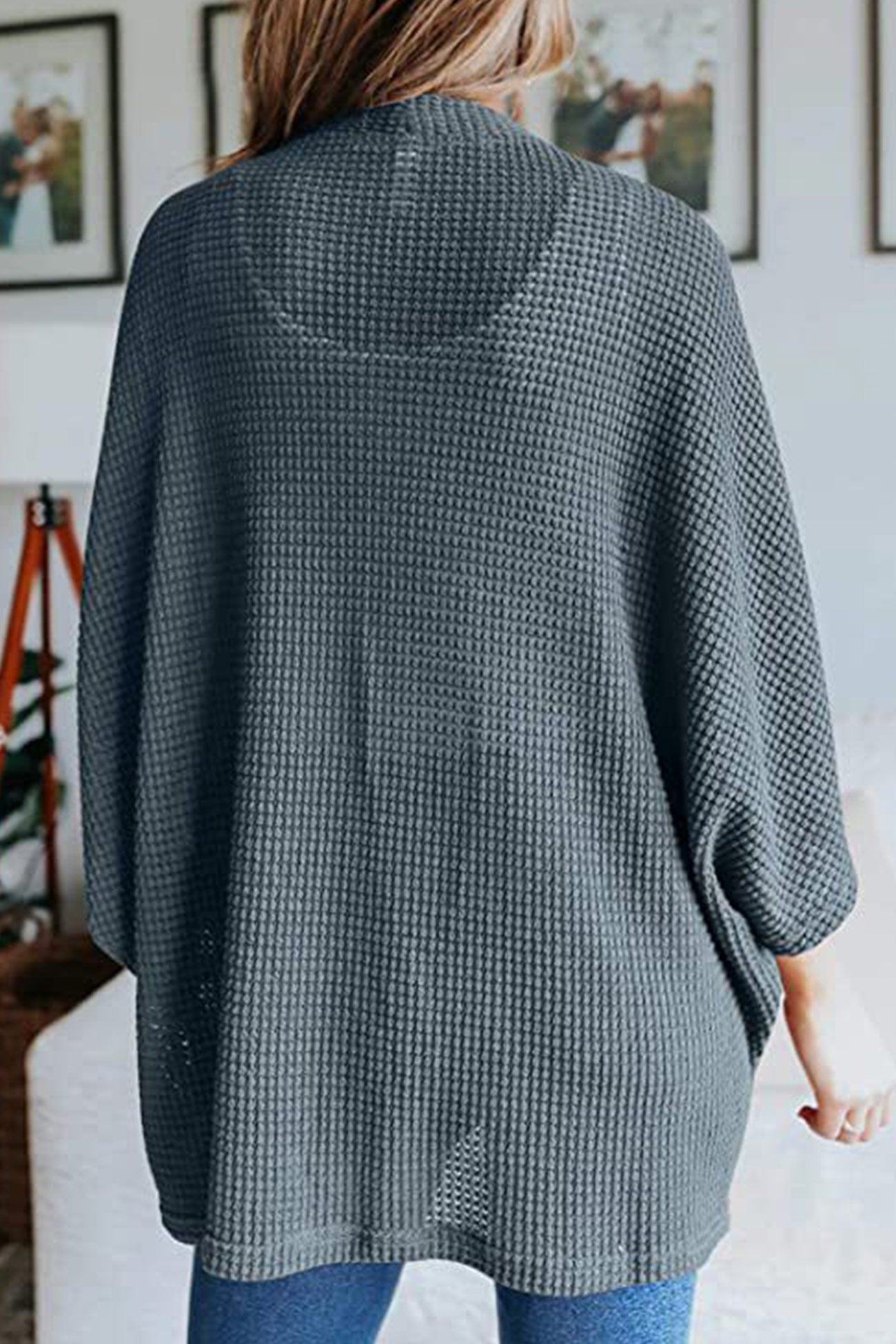 Women's waffle solid half sleeve wrap cardigan