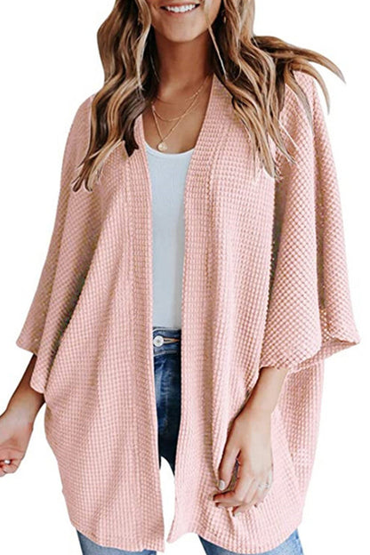 Women's waffle solid half sleeve wrap cardigan