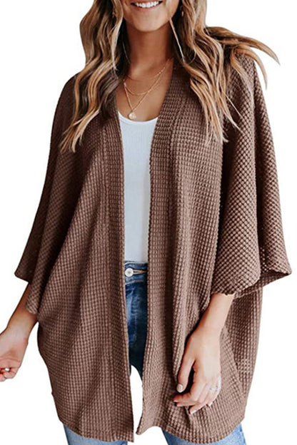 Women's waffle solid half sleeve wrap cardigan