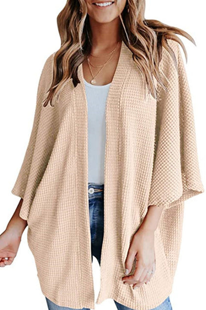 Women's waffle solid half sleeve wrap cardigan