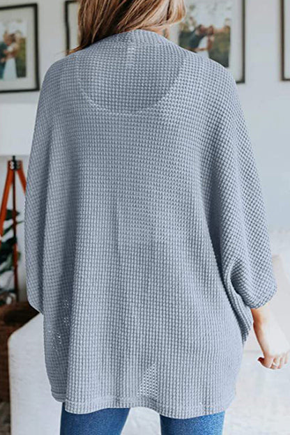 Women's waffle solid half sleeve wrap cardigan