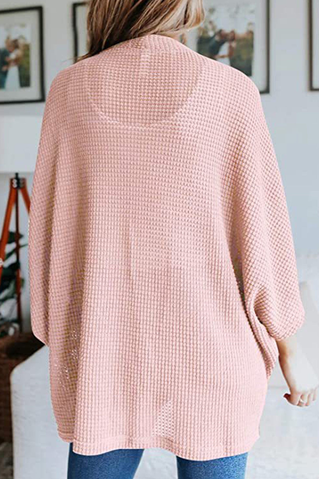 Women's waffle solid half sleeve wrap cardigan