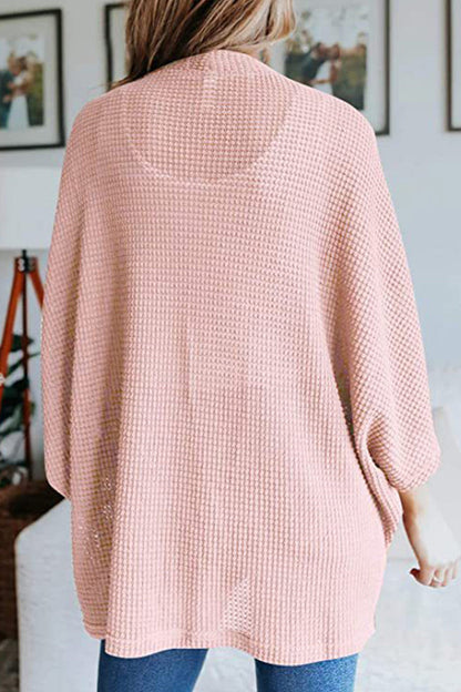 Women's waffle solid half sleeve wrap cardigan