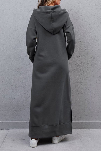 Women's Hoodie Dress - Long Casual Fit - Side Slit - With Pockets - Soft Fabric