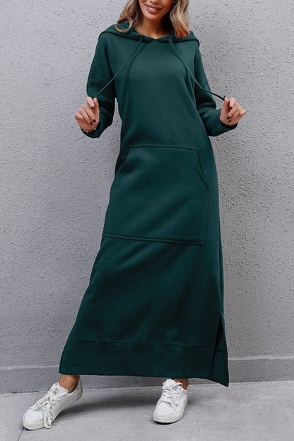 Women's Hoodie Dress - Long Casual Fit - Side Slit - With Pockets - Soft Fabric