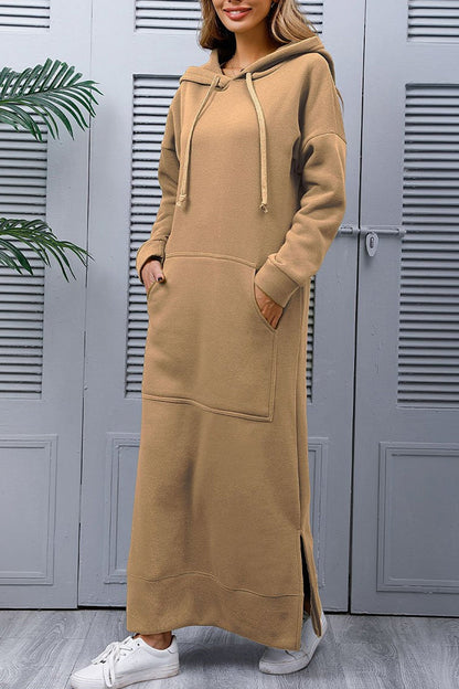 Women's Hoodie Dress - Long Casual Fit - Side Slit - With Pockets - Soft Fabric