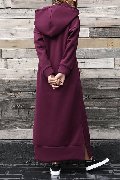Women's Hoodie Dress - Long Casual Fit - Side Slit - With Pockets - Soft Fabric