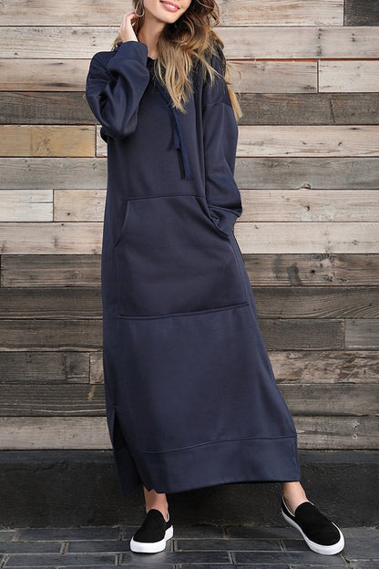 Women's Hoodie Dress - Long Casual Fit - Side Slit - With Pockets - Soft Fabric