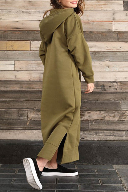 Women's Hoodie Dress - Long Casual Fit - Side Slit - With Pockets - Soft Fabric