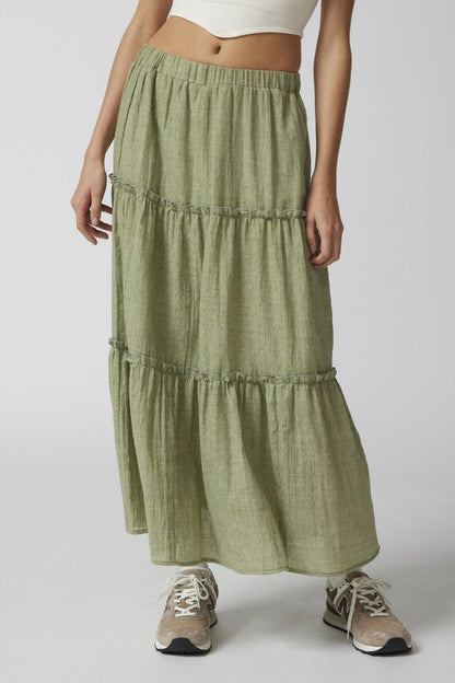 Women's Tiered Midi Skirt - Lightweight & Breathable - Elastic Waist - Flowy Casual Wear