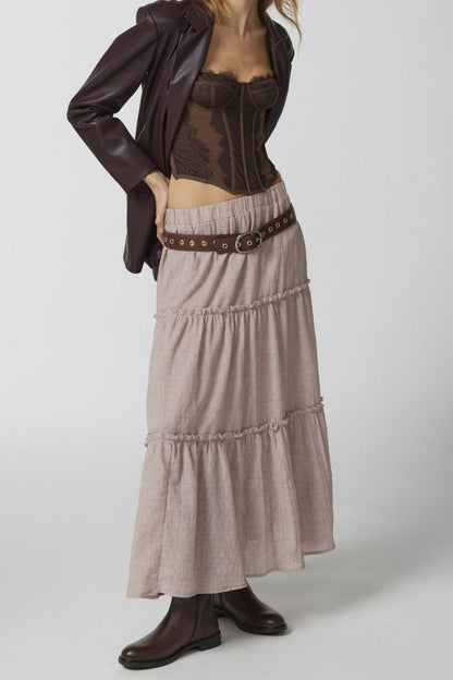 Women's Tiered Midi Skirt - Lightweight & Breathable - Elastic Waist - Flowy Casual Wear