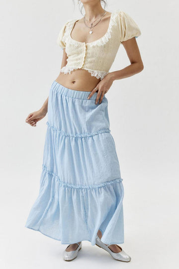 Women's Tiered Midi Skirt - Lightweight & Breathable - Elastic Waist - Flowy Casual Wear