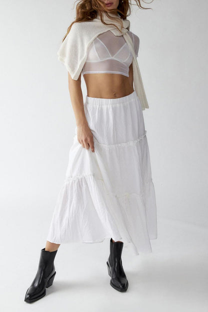 Women's Tiered Midi Skirt - Lightweight & Breathable - Elastic Waist - Flowy Casual Wear