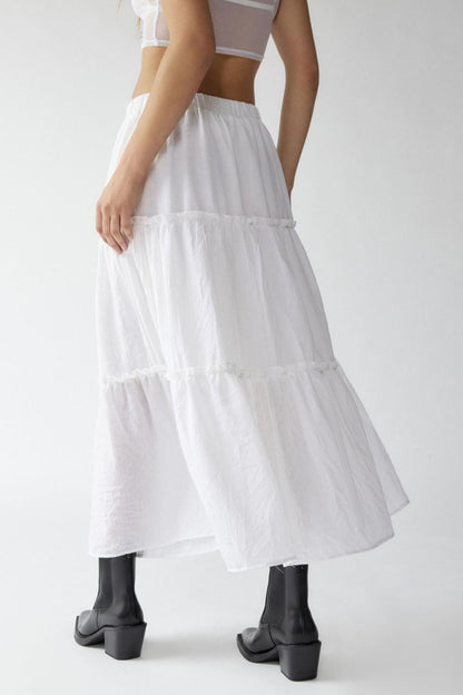 Women's Tiered Midi Skirt - Lightweight & Breathable - Elastic Waist - Flowy Casual Wear