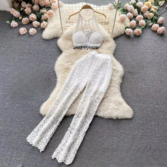 Halter Neck High Waist Summer Trousers Set