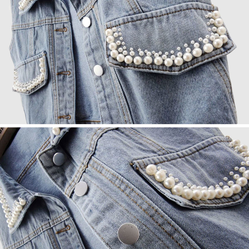 Fashion heavy beaded denim vest for women