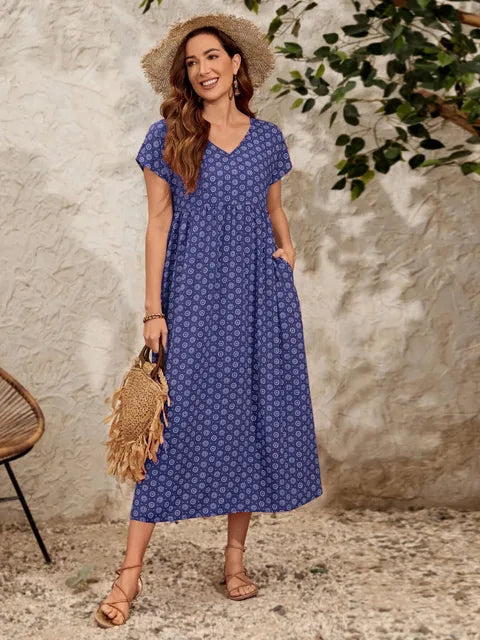 Celestine - Elegant long summer dress with short sleeves