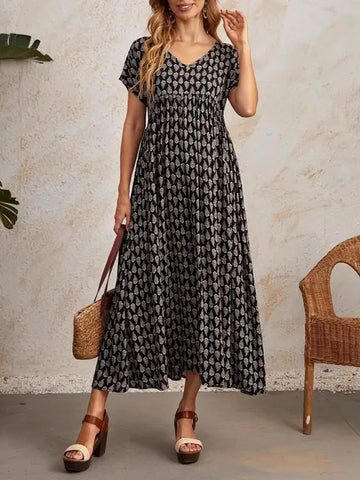 Women's Maxi Dress - V-Neck - Short Sleeve - Flowing Lightweight Fit