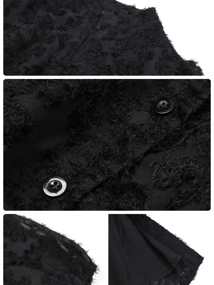 Women's Lace Dress - Button-Up Front - Long Sleeve - Belted Waist - Elegant Fit
