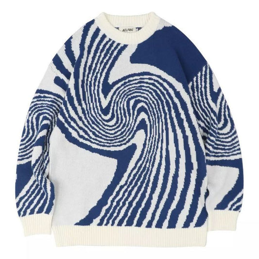 Abstract Swirl Pattern Loose Fit Sweater
