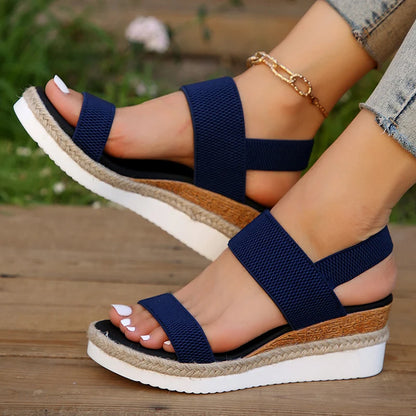 Women's Platform Sandals - Espadrille Jute Sole - Slip-On with Fabric Straps