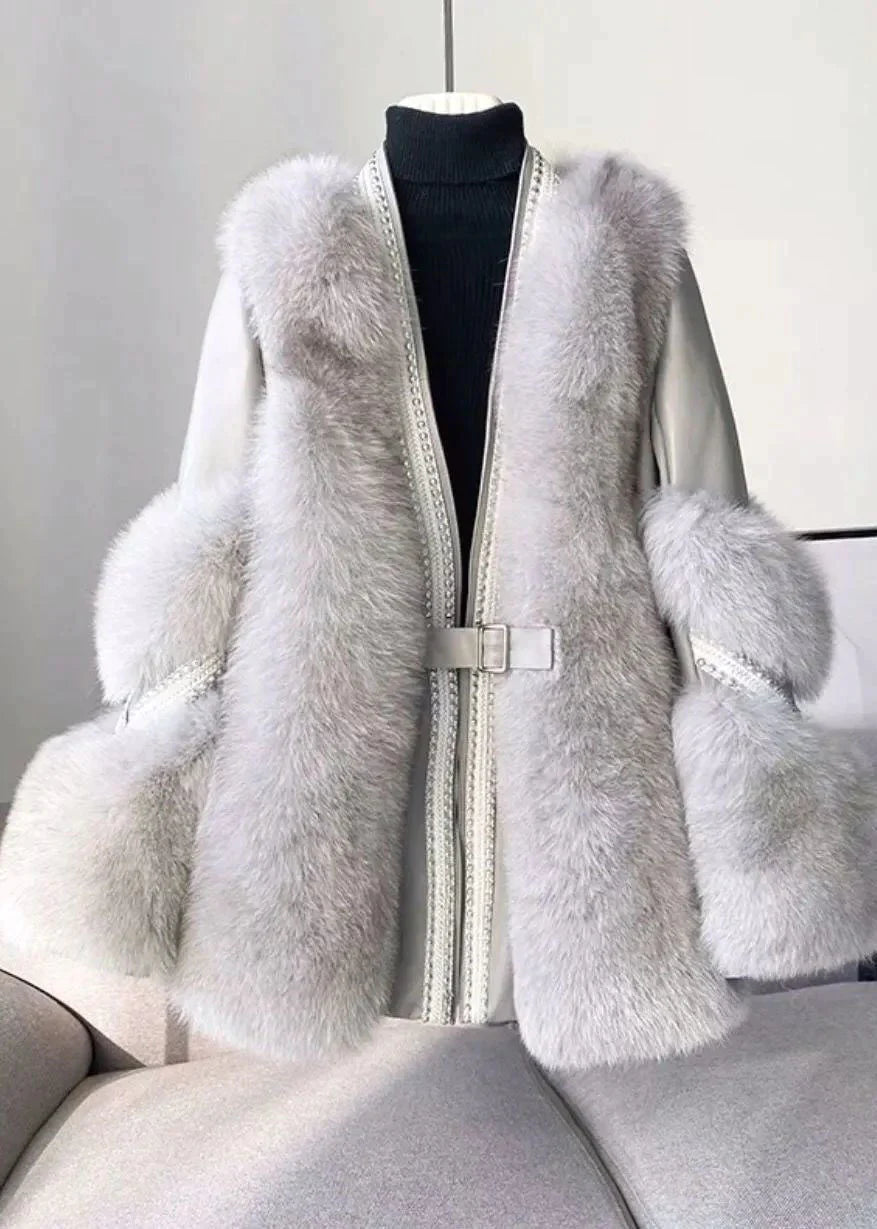 Women's autumn winter faux fur mid-length coat