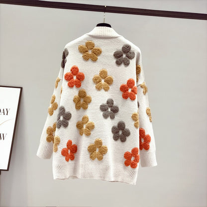 women's v-neck floral pocket button-down knit cardigan