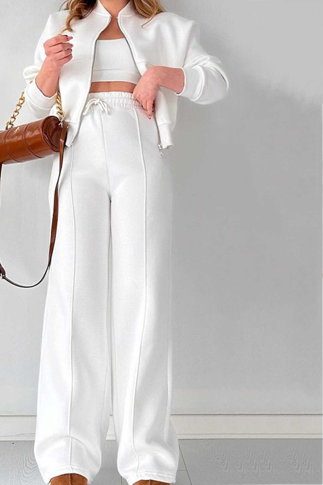 Women's zip-up sweatshirt and straight-leg pants set