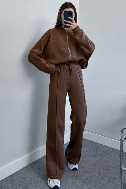 Women's zip-up sweatshirt and straight-leg pants set