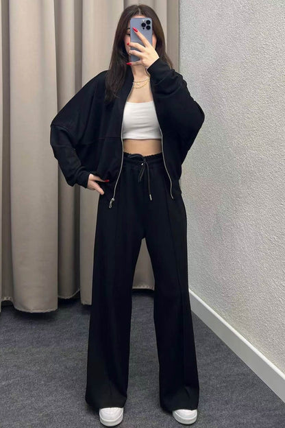 Women's zip-up sweatshirt and straight-leg pants set