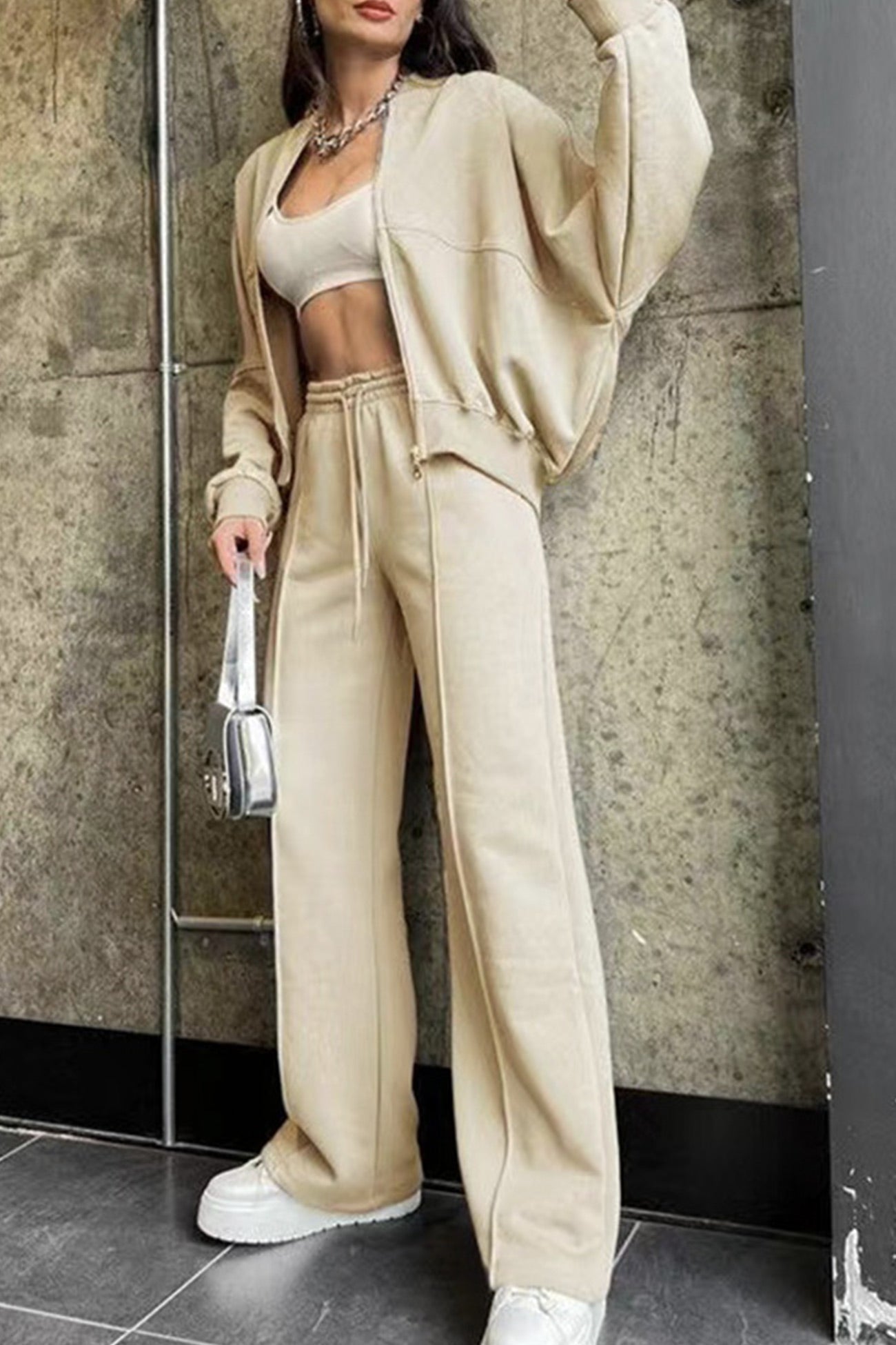 Women's zip-up sweatshirt and straight-leg pants set