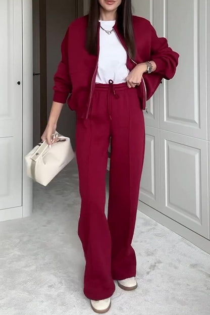 Women's zip-up sweatshirt and straight-leg pants set
