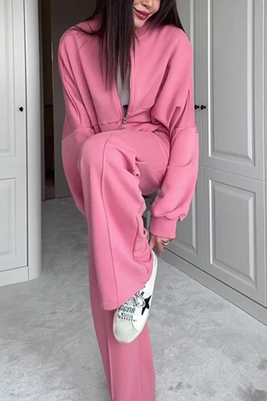 Zip-Up Straight Leg Sweatshirt and Pants Set