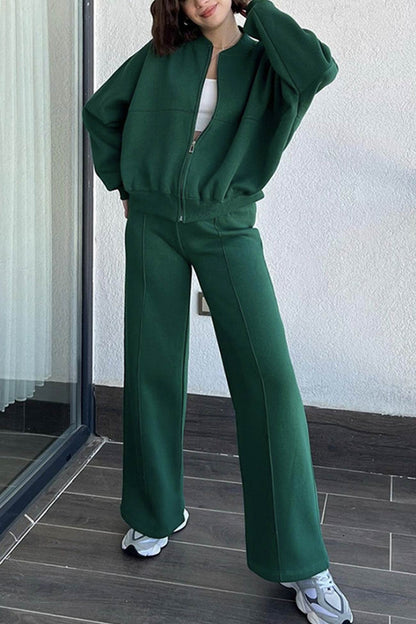 Women's zip-up sweatshirt and straight-leg pants set