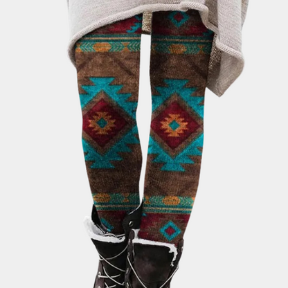 Women’s Leggings – Stretch Fit – Breathable Knit – Geometric Print – Full Length
