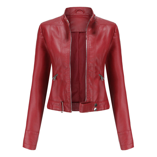 Plus Size Biker Jacket with Stand-Up Collar