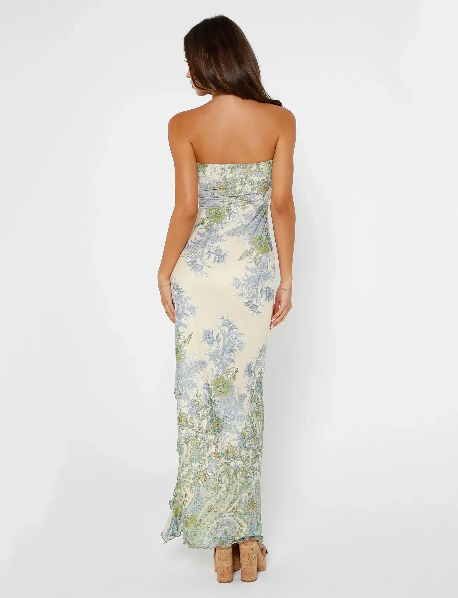 Bold Floral Print Strapless Maxi Dress