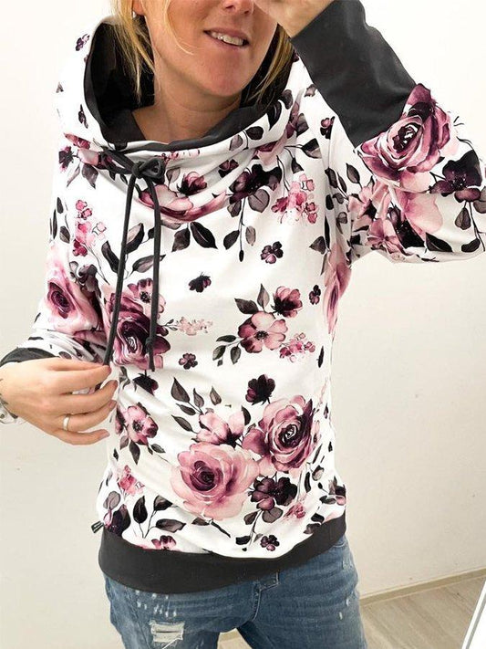 Printed Hooded Loose Sleeve Casual Jacket