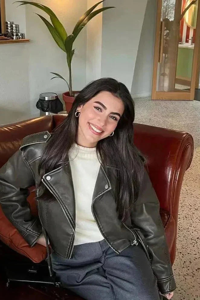 Faux Leather Cropped Tailored Biker Jacket 