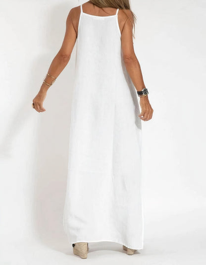 Women's Maxi Dress - Sleeveless Halter Neck - Lightweight Cotton Blend - Flowy Fit