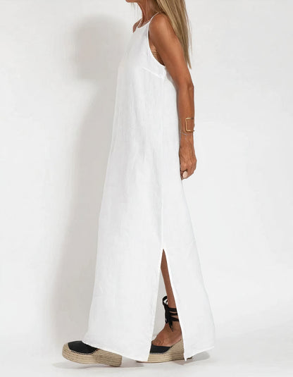 Women's Maxi Dress - Sleeveless Halter Neck - Lightweight Cotton Blend - Flowy Fit