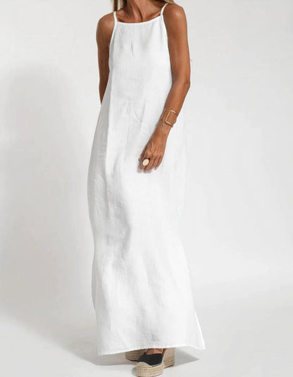 Women's Maxi Dress - Sleeveless Halter Neck - Lightweight Cotton Blend - Flowy Fit