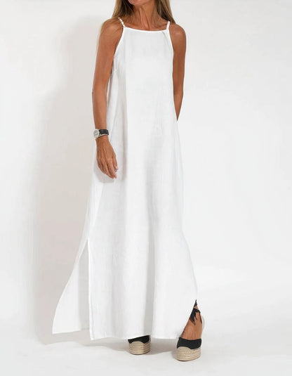 Women's Maxi Dress - Sleeveless Halter Neck - Lightweight Cotton Blend - Flowy Fit