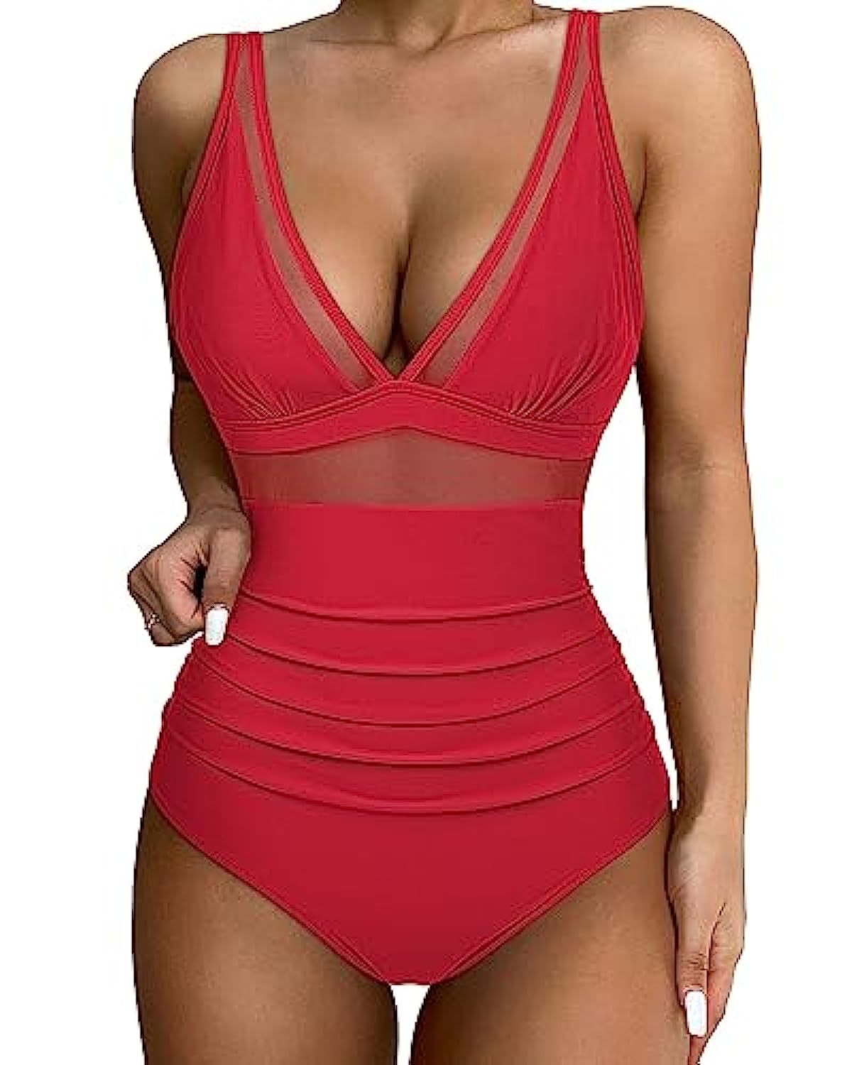 Contouring Mesh Panel One-Piece Swimsuit 