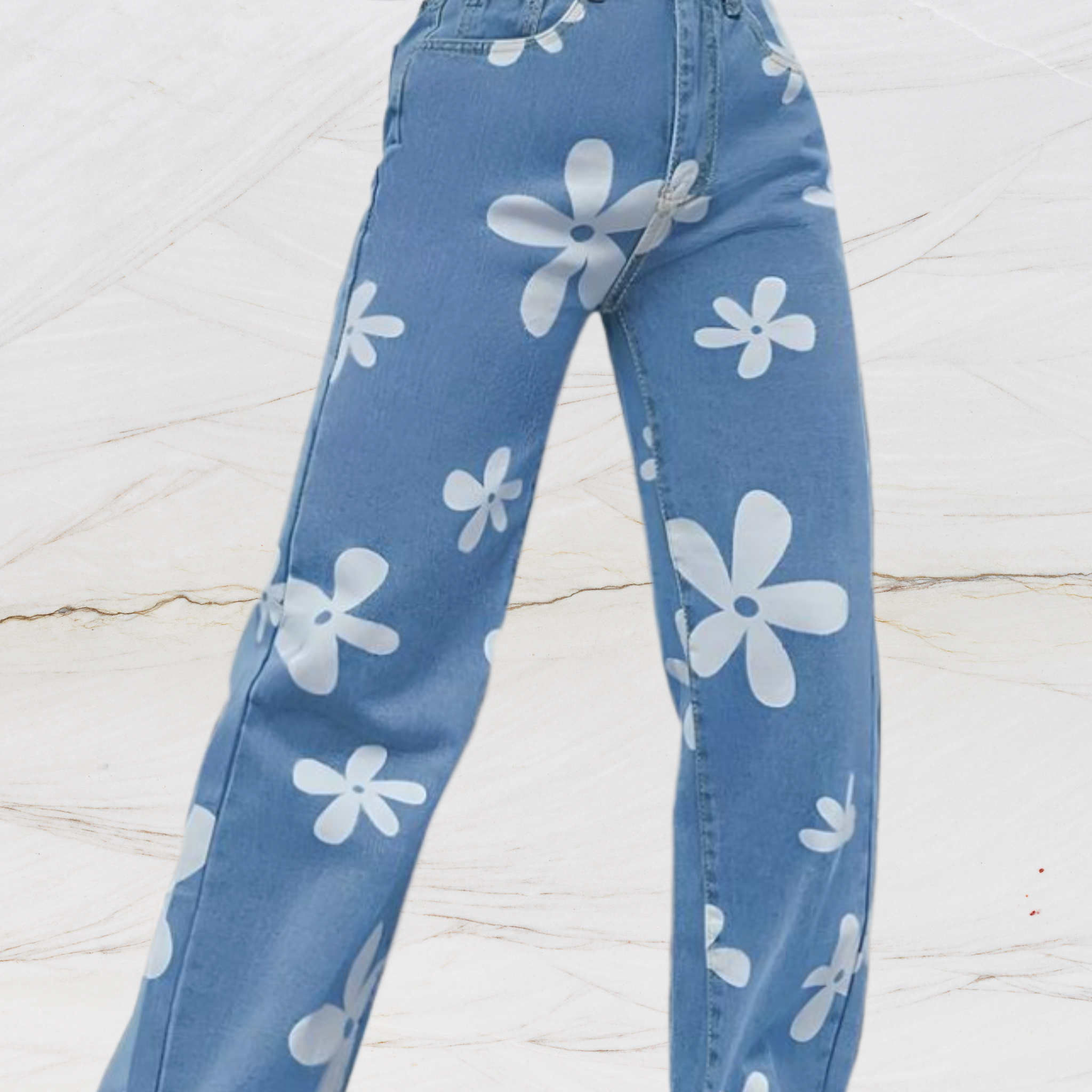 Women's printed high-waisted loose jeans