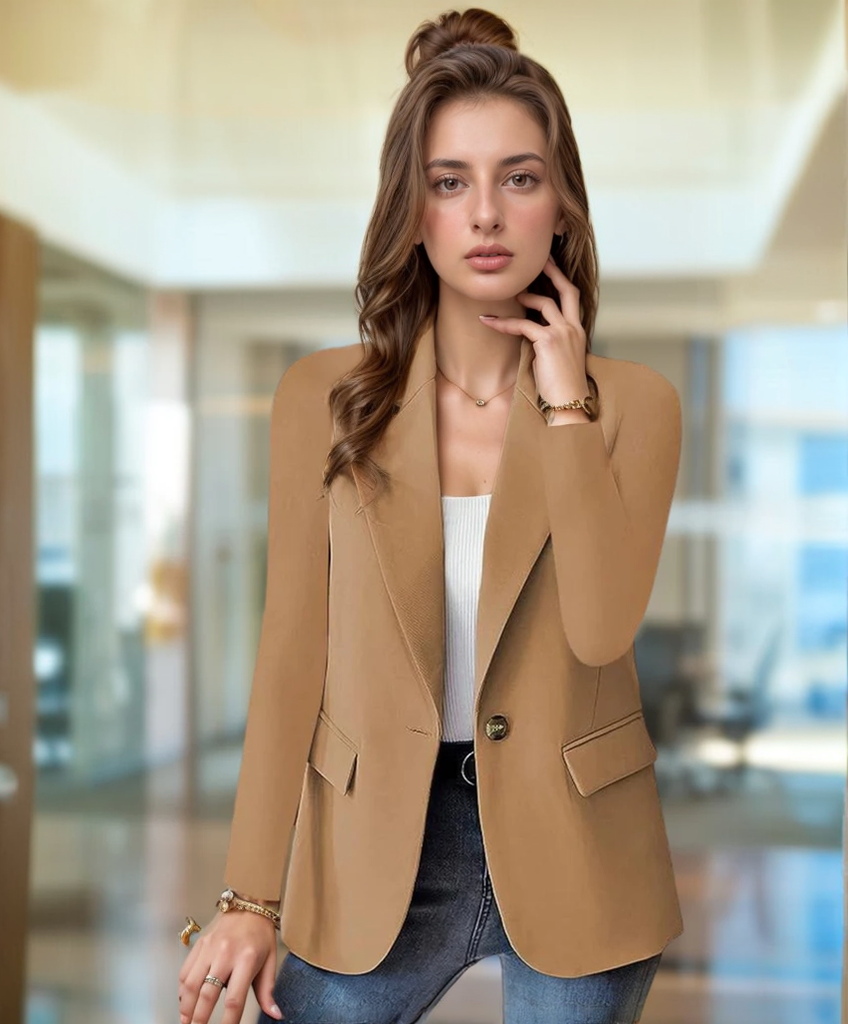 Elegant long sleeve blazer with lapel for women